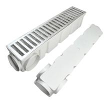 Ralo Linear Aluminio 10x50 com Tela e Coletor de Escoamento Branco Saídas de 75mm Ralo Linear Aluminio 10x50 com Tela e Coletor de Escoamento Branco Saídas de 75mm