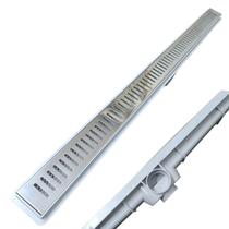 Ralo Linear Banheiro Inox Tradicional 5x90 Coletor Branco Saídas 40mm com Tela (5cm x 90cm)