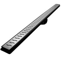 Ralo Linear Banheiro Seca Box 5x50 Inox Ondas Espelhado Coletor Preto com Sifão