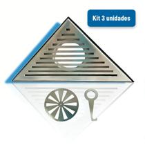 Ralo Linear Em Aço Inox Para Canto Modelo Triangular 17x17 Para Banheiro Ou Jardim