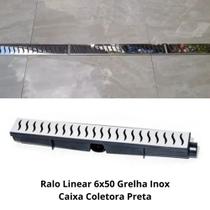 Ralo Linear Inox 6x50 Modular Preto Sifonado Área Externa Quintal Jardim Borda de Piscina