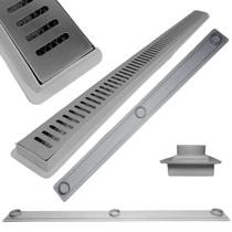 Ralo Linear Inox Palito Polido 5cm x 90cm Coletor Raso 3cm Cinza