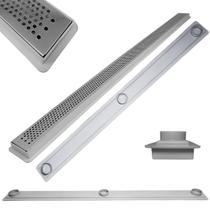 Ralo Linear Inox Perfurado Polido 5cm x 80cm Coletor Raso 3cm Cinza