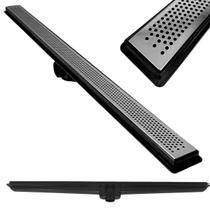 Ralo Linear Inox Polido 60cm x 5cm Perfurado Bolinha com Coletor Preto Saídas 40mm com Tela (5cm x 61cm)