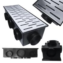 Ralo Linear Inox Tracejado 20x50 Coletor Preto Multi Saídas 100 e 75mm Ralo Linear Inox Tracejado 20x50 Coletor Preto Multi Saídas 100 e 75mm