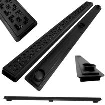 Ralo Linear para Banheiro Apartamento Alumínio Preto Fosco Dubai 80cm x 5cm Cocho Raso Ralo Linear para Banheiro Apartamento Alumínio Preto Fosco Dubai 80cm x 5cm Cocho Raso
