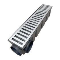 Ralo Linear Quintal 10x50 Alumínio Cocho e Escoamento Plástico Modular Saídas 3 Polegadas