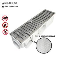 Ralo Linear Quintal 15x50 Inox com Tela Coletor Branco Ralo Linear Quintal 15x50 Inox com Tela Coletor Branco