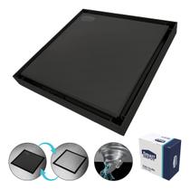 Ralo Oculto De Aço Inox Black Quadrado Tampa Invisível Sem Borda 15x15cm Smart Depot