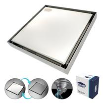 Ralo Oculto De Aço Inox Escovado Quadrado Tampa Invisível Sem Borda 15x15cm Smart Depot