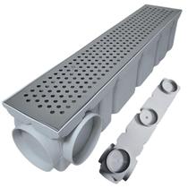 Ralo Perfurado Inox 10 x 50 Espelhado com Caixa Pluvial Cinza Saídas 75mm