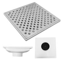 Ralo Pluvial 20x20 Alumínio Perfurado Bolinha Coletor Branco Saída Baixa para tubo de 75mm