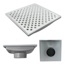 Ralo Pluvial 20x20 Alumínio Perfurado Bolinha Coletor Cinza Saída Baixa para tubo de 100mm