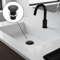 Ralo Preto Metal Cuba Pia Válvula Escoamento Inteligente Click Clique Preta 29mm Modelo Lisa