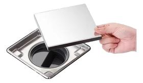 Ralo Quadrado Inox Embutido Tampa Invisível Oculto 15x15cm Antiodor Slim