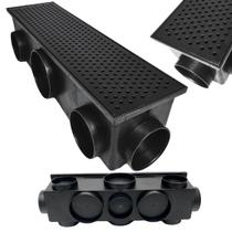 Ralo Quintal 15x50 Aço Preto Perfurado Coletor Preto 11 Saídas Borda de Piscina Ralo Quintal 15x50 Aço Preto Perfurado Coletor Preto 11 Saídas Borda de Piscina