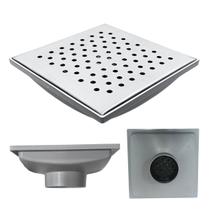 Ralo Quintal 20x20 Inox 304 modelo Bolinha Coletor Cinza Saída 75mm e 2 Telas Anti Insetos