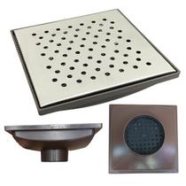 Ralo Quintal 20x20 Inox 304 modelo Bolinha Coletor Marrom Saída 75mm e 2 Telas Anti Insetos