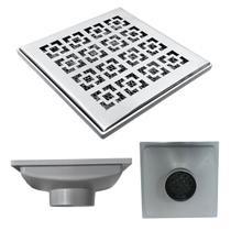 Ralo Quintal 20x20 Inox 304 modelo Dubai Coletor Cinza Saída 75mm e 2 Telas Anti Insetos