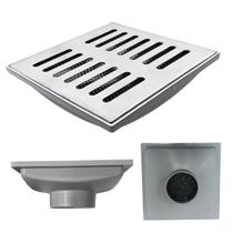 Ralo Quintal 20x20 Inox 304 Tradicional Coletor Cinza Saída 100mm e 2 Telas Anti Insetos