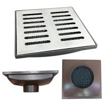 Ralo Quintal 20x20 Inox 304 Tradicional Coletor Marrom Saída 100mm e 2 Telas Anti Insetos