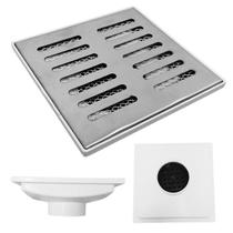 Ralo Quintal 20x20 Inox 304 Tradiconal Coletor Branco Saída 100mm e 2 Telas Anti Insetos