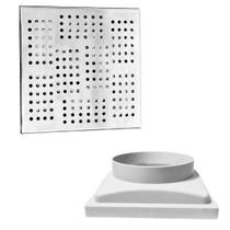 Ralo Quintal 20x20 Inox Espelhado Coletor Branco Saída Baixa 150mm 6 polegadas