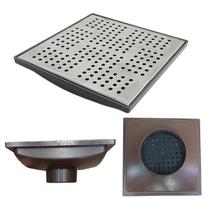 Ralo Quintal 20x20 Inox Espelhado Coletor Marrom Saída 75mm