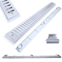 Ralo Raso Ideal para Laje e Apartamento Inox Abre Fecha 70cm col Branco com Tela Ralo Raso Ideal para Laje e Apartamento Inox Abre Fecha 70cm col Branco com Tela