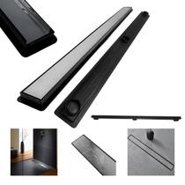 Ralo Raso Ideal para Laje e Apartamento Inox Invisível Cola Piso 90cm col Preto com Tela Ralo Raso Ideal para Laje e Apartamento Inox Invisível Cola Piso 90cm col Preto com Tela