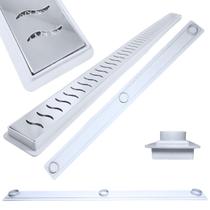 Ralo Raso Ideal para Laje e Apartamento Inox Ondas SS 80cm col Branco com Tela Ralo Raso Ideal para Laje e Apartamento Inox Ondas SS 80cm col Branco com Tela