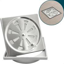 Ralo Tampa Abre e Fecha Rotativo Inox Escovado 10cm Porta Grelha ABS Caixilho Escoamento Banheiro