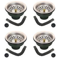 Ralo Valvula Dreno de Pia 10x10 Filtro Kit 4 Unidades Sifao Tubo de Escoamento Cesto Cozinha Lavabo Restaurante Casa Lavanderia