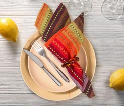 Ramanta Home Juego de 12 Servilletas Grandes de Algodón con Rayas Salsa 51x51 cm