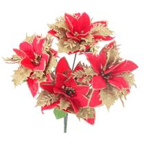 Ramo Buquê 5 Flores Bico Papagaio Brilhante Glitter Flor Artificial Decoração Natalina Enfeite Natal