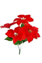 Ramo Decorativo 5 Flores Vermelhas 1Pc Decoração De Natal