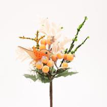 Ramo Decorativo de Páscoa Flores e Passarinho Artificial Laranja 23cm