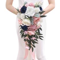 Ramos de boda Serwalin para novia y dama de honor rosa y azul con rosas Ramos de boda Serwalin para novia y dama de honor rosa y azul con rosas