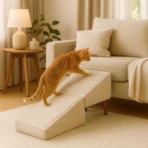 Rampa Escada Pet Movel Puff Cachorro Gato Linho Bege