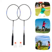 Raquete Badminton 2 Raquetes 2 Petecas 1 Bolsa Kit Com 5 Peças