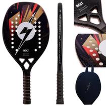 Raquete Beach Tennis Black Edition 3k Full Carbono Tratamento Superfície Áspera Perfil Fino Leve Over grip Macio Confortável