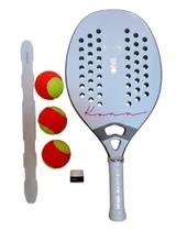 Raquete Beach Tennis Kona One White 2025 + PROTETOR + OVERGRIP + BOLAS