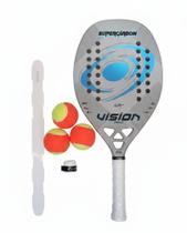 Raquete beach tennis supercarbon 2026 + protetor + overgrip + bolas