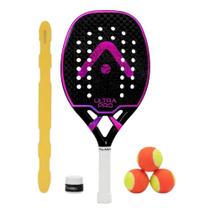 Raquete Beach Tennis Ultrapro 12K Preta e Rosa Alma Genius + KIT UPGRADE