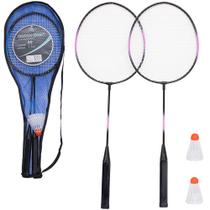 Raquete de badminton 2 pçs + 2 petecas convoy sport na bolsa