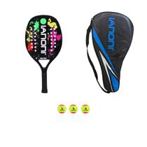 Raquete de beach tennis ianoni 100% carbono + bolsa e bolinhas