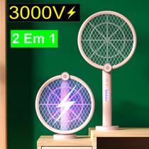 Raquete Elétrica 2 Em 1 Dobrável Luminária Mata-Mosquitos USB Recarregável Lâmpada Pernilongo Com Luz UV Mosca - PlayShop Eletronicos
