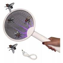 Raquete Elétrica Com LED Violeta Atrai Moscas e Mata e Mosquito Recarregável Bivolt USB