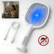 Raquete Elétrica Mata Insetos Recarregável Usb com Base e Luz LED Armadilha Contra Dengue Raquete Elétrica Mata Insetos Recarregável Usb com Base e Luz LED Armadilha Contra Dengue