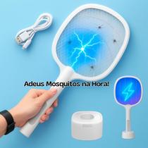 Raquete Elétrica Mata Mosquitos Recarregável Com Base Tela Dupla Proteção Insetos Casa Durabilidade